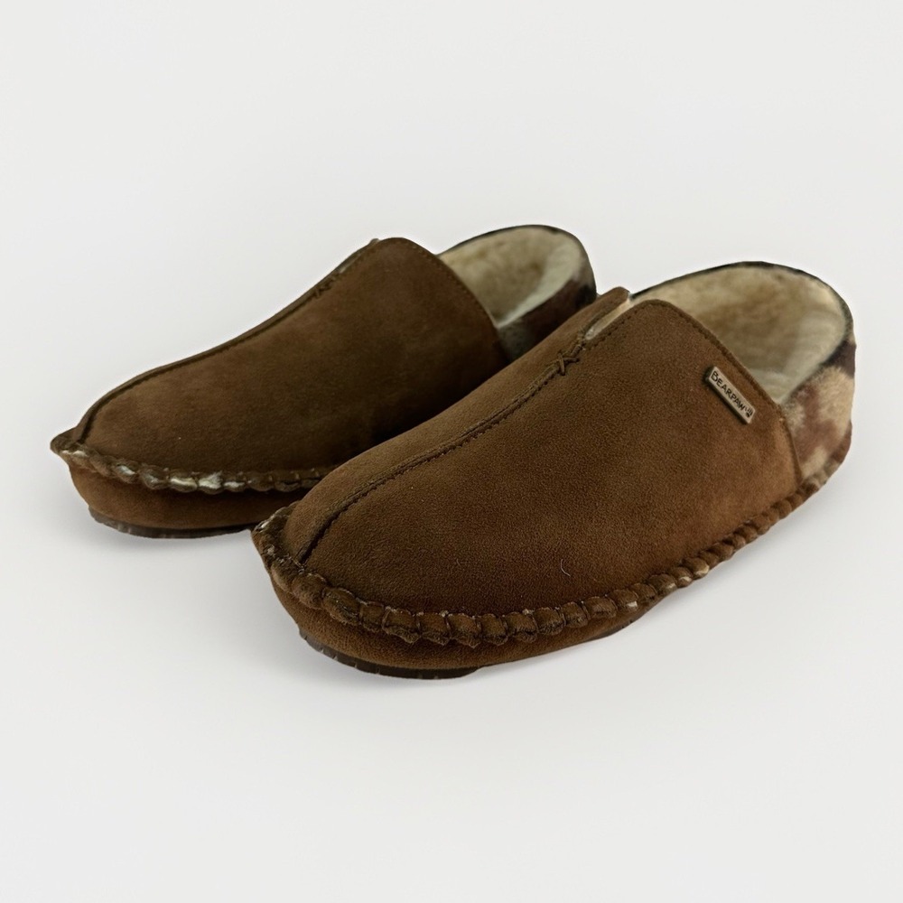 BEARPAW Marc Slippers Men's Size 9 Hickory Suede Sheepskin Lined New In Box